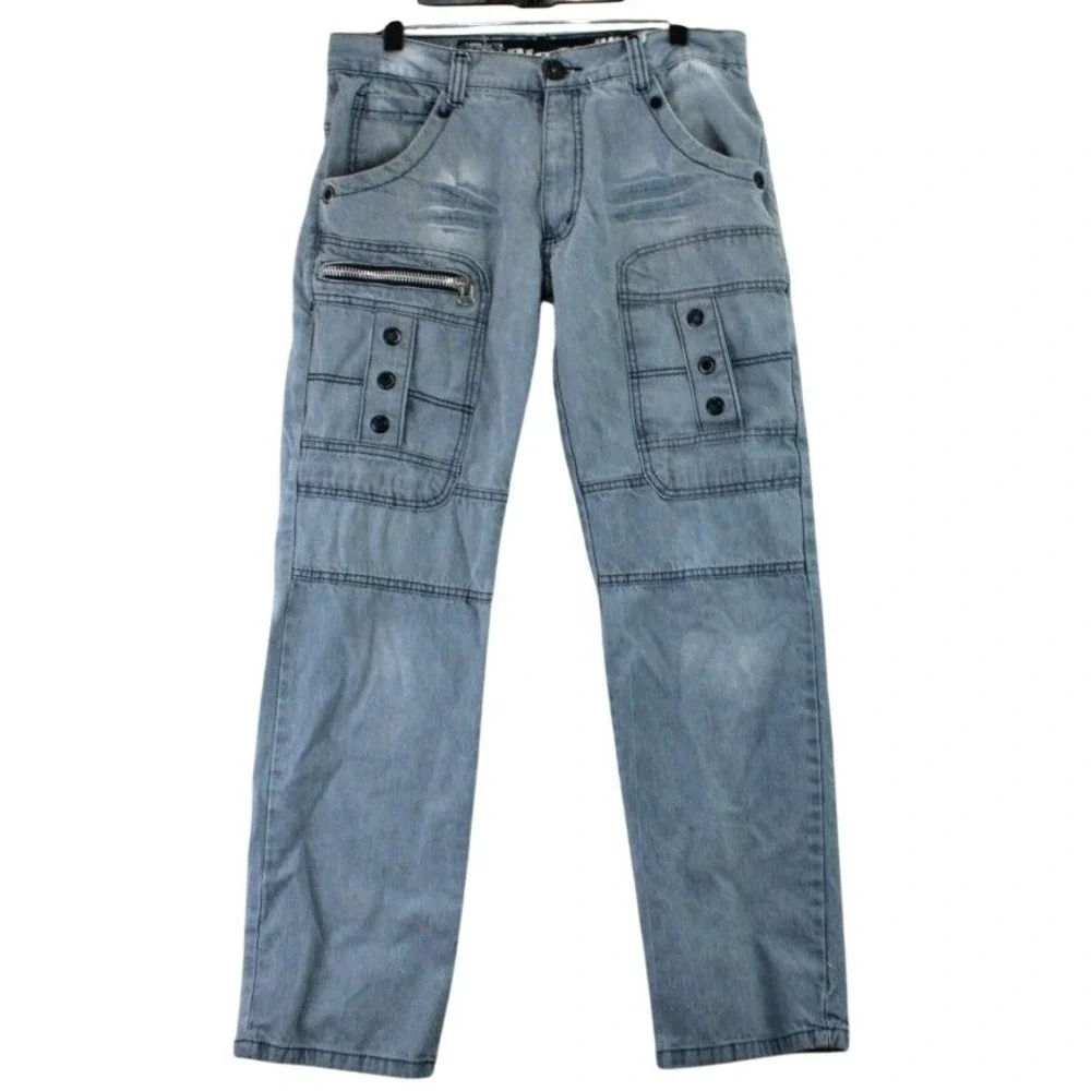 Bleff Jeans Mens Light Wash Cargo Denim Pants‎ Size 36 Streetwear Hip Hop 90s